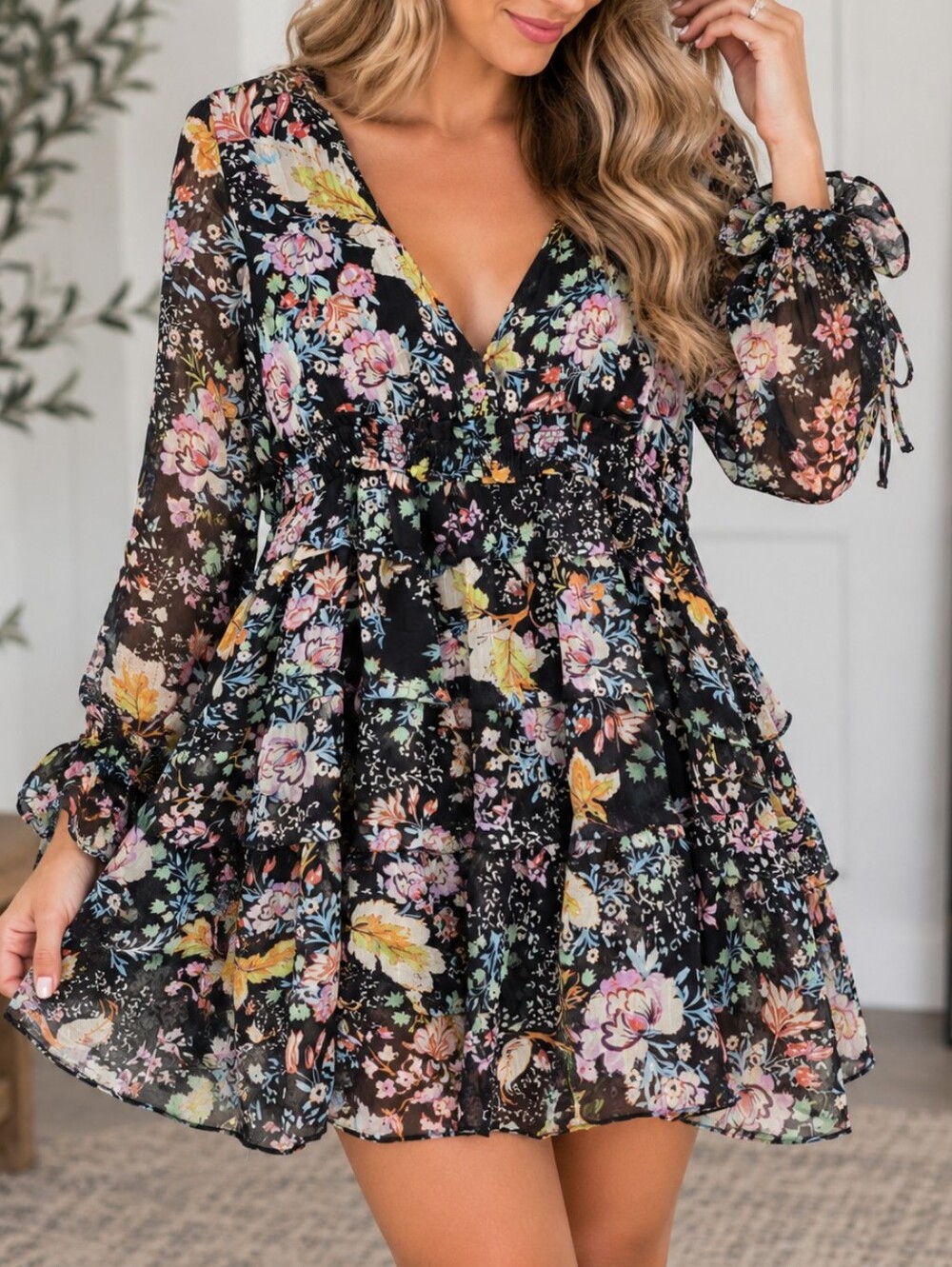 Free People Floral Mini Dress Black Women's Xs